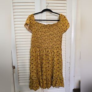 Xhilaration Mustard Floral Smocked Midi Dress XXL